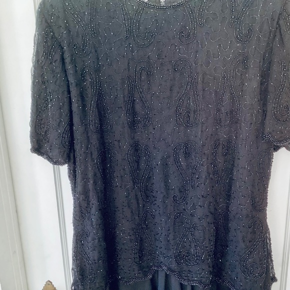 Vtg JMD New York Beaded Full Skirt Formal Evening Black Dress 3X sheer Eventwear - Picture 6 of 16